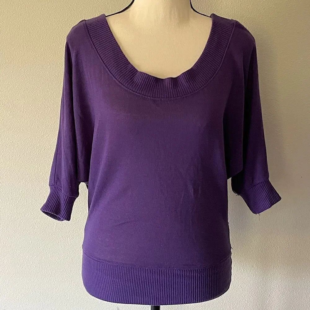 Women’s 3/4 Sleeve, Purple, POOF!-Brand, Scoop-Neck, Knit Sweater. Size Medium.